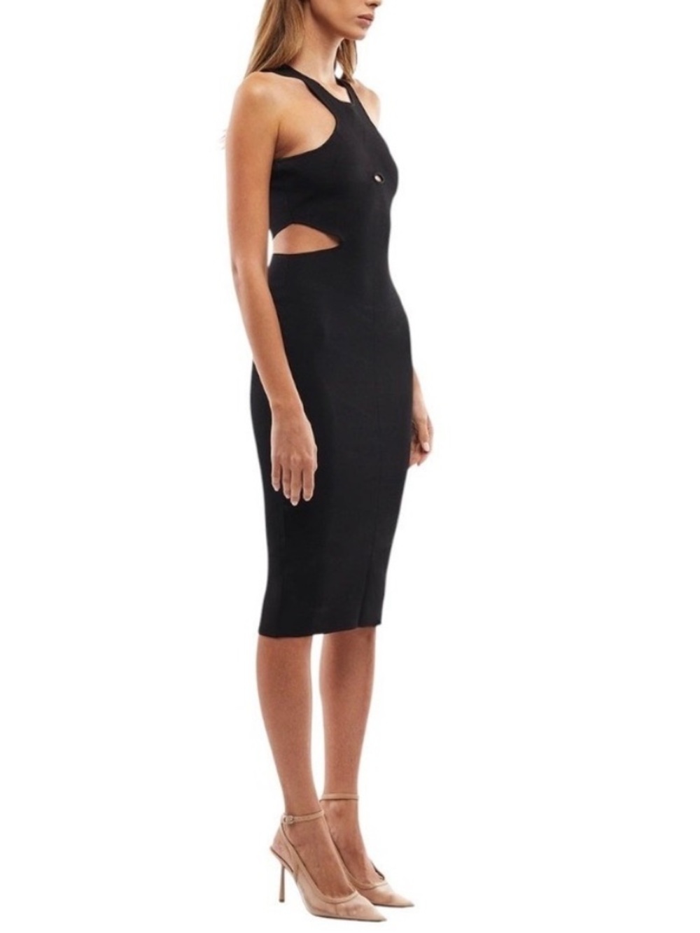NWT Mother Of All Devon Knit Midi Dress Black Cut Out Bodycon Sz L - Picture 3 of 12